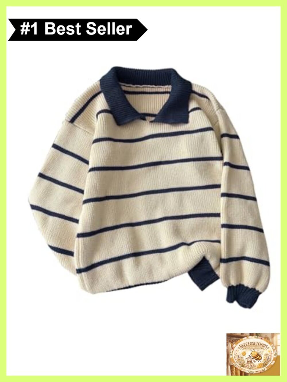 Floerns Women's Striped Collared Knit Pullover Sweater Oversized